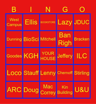 Places on Queen's Campus I've Cried In Bingo Card