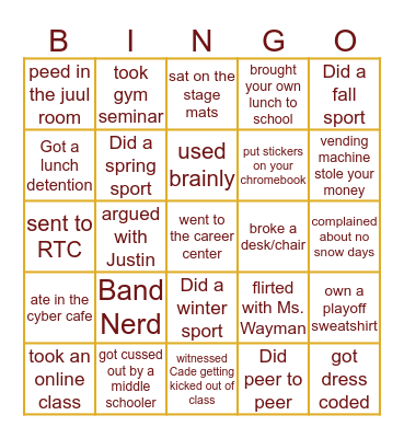 Au Gres Sims Bingo Card