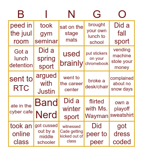 Au Gres Sims Bingo Card