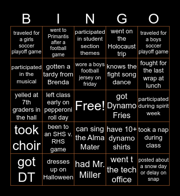 SHS BINGO Card