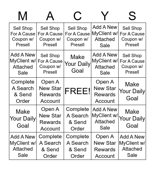 Macy's Associate Bingo Card