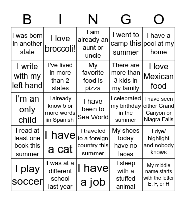 Human Bingo Card