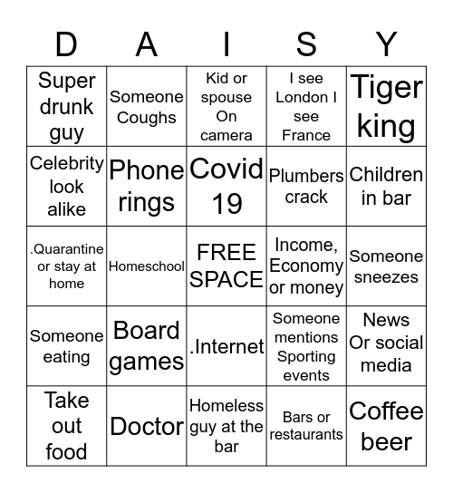 Daisy Zoom Bingo Card