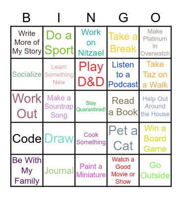 Spring Break Activities Bingo Card