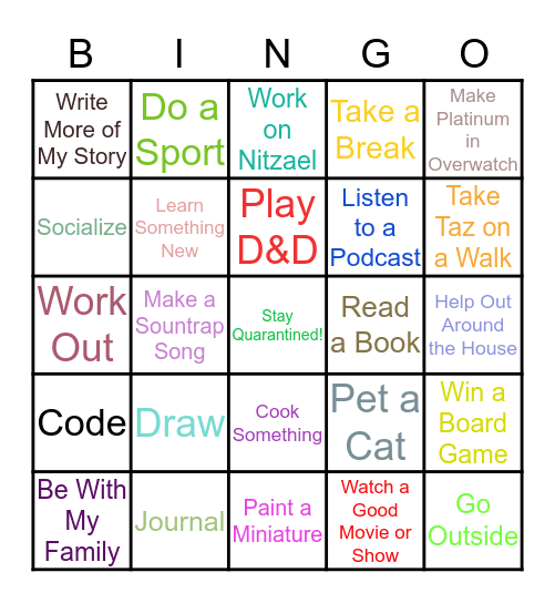Spring Break Activities Bingo Card