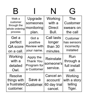 Cove Bingo Card