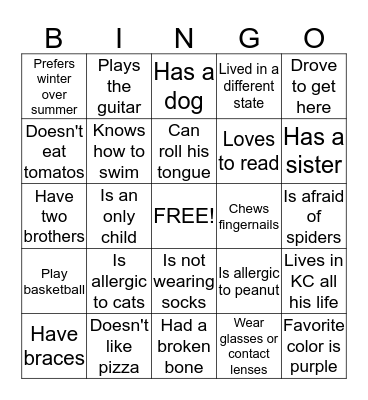 People Bingo Card