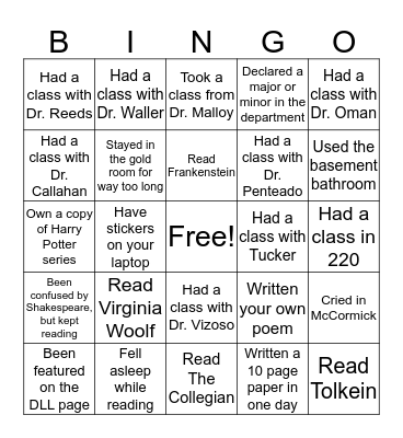 Hastings College Department of Languages and Literatures BINGO Card