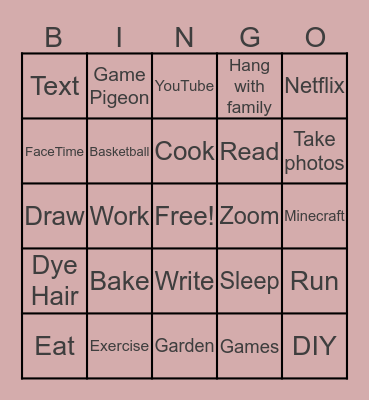 Lucy Spring Break Bingo Card