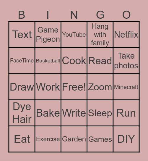 Lucy Spring Break Bingo Card