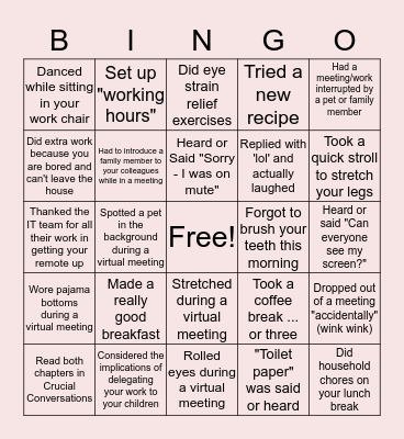 Remote Work Bingo Card