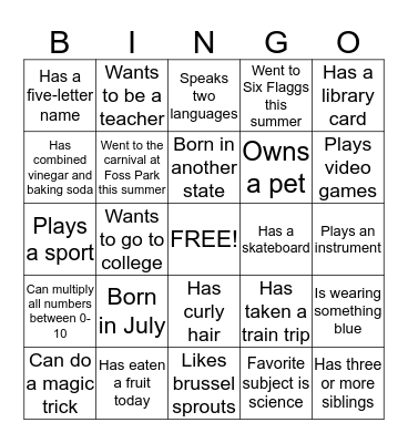 Getting to Know You BINGO Card