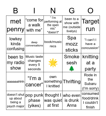 anna Bingo Card