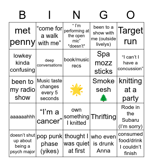 anna Bingo Card
