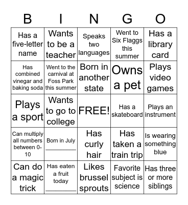 Getting to Know You BINGO Card