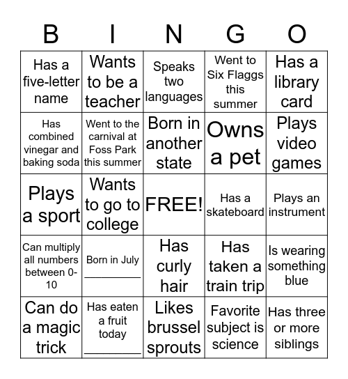 Getting to Know You BINGO Card