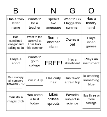 Getting to Know You BINGO Card