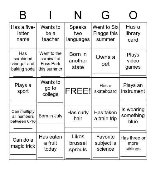 Getting to Know You BINGO Card