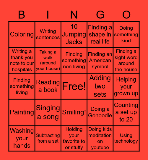 Flexible Learning Picture Bingo Card