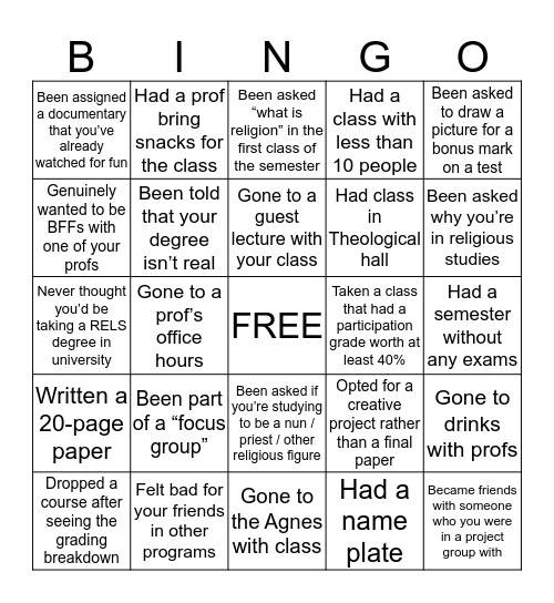 RELS BINGO! Bingo Card