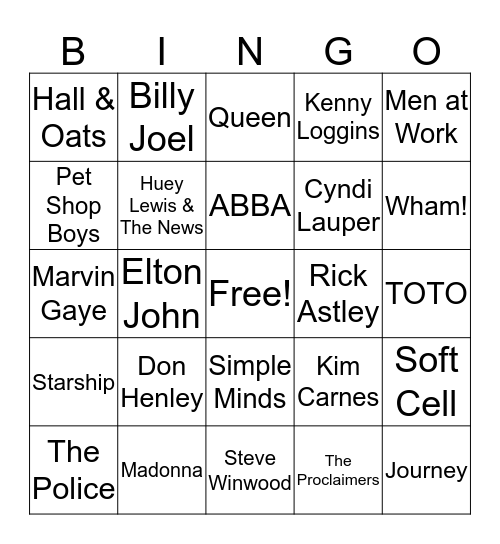 Totally 80's Bingo Card