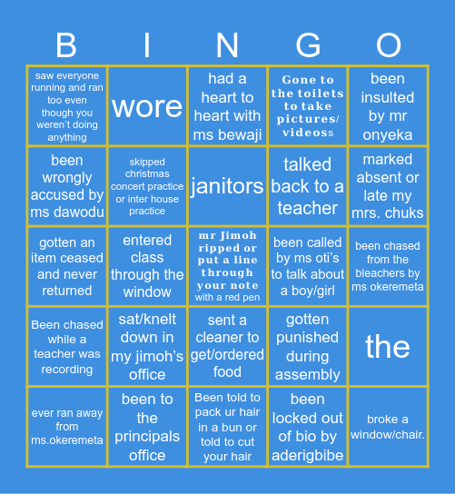 TEMPLE SCHOOL EDITION Bingo Card