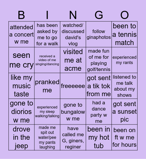 gina bingo Card