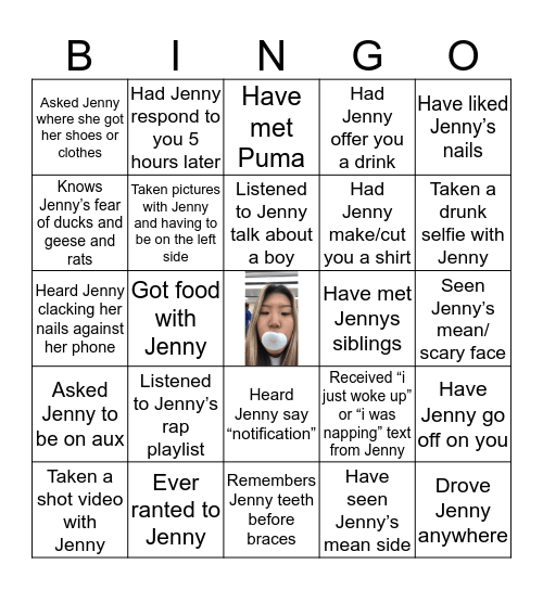 JENNYs Bingo Card
