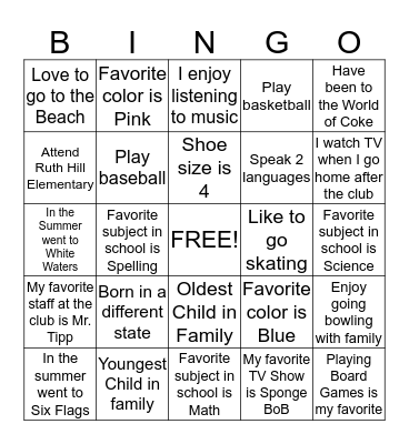 People Bingo Card