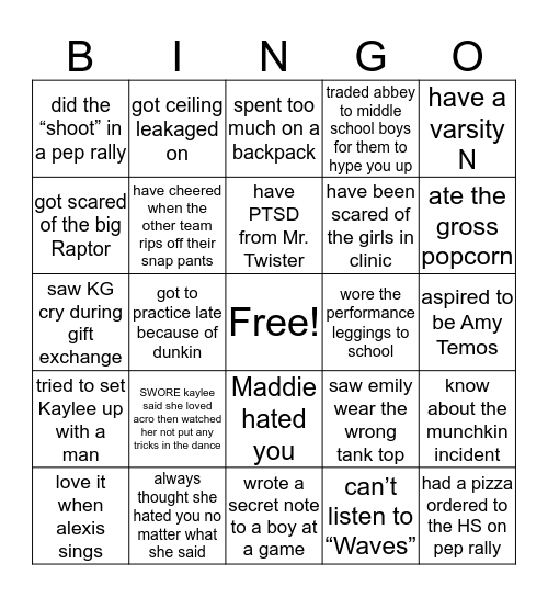 NDanceTeam Bingo Card