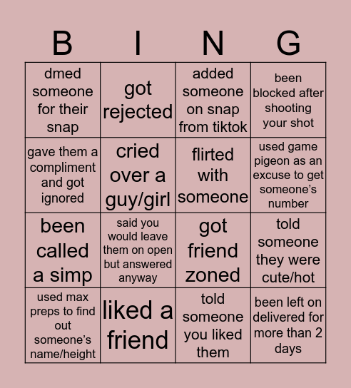 Relationship  Bingo Card