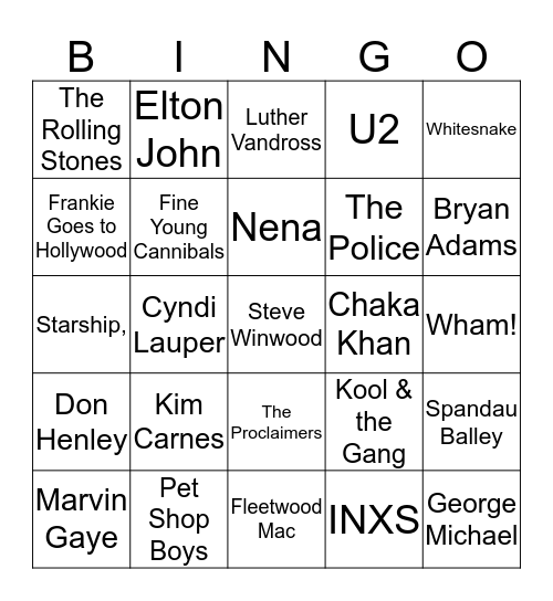 Totally 80s Bingo Card