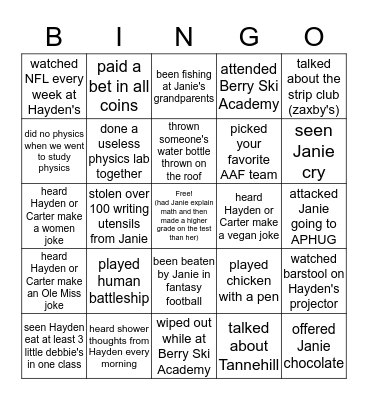 Baby Flu Bingo Card