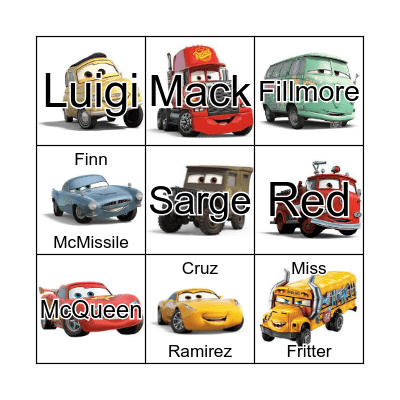 Mikeys Cars Bingo Card