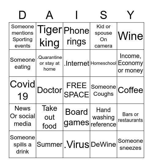 Daisy Zoom Bingo Card