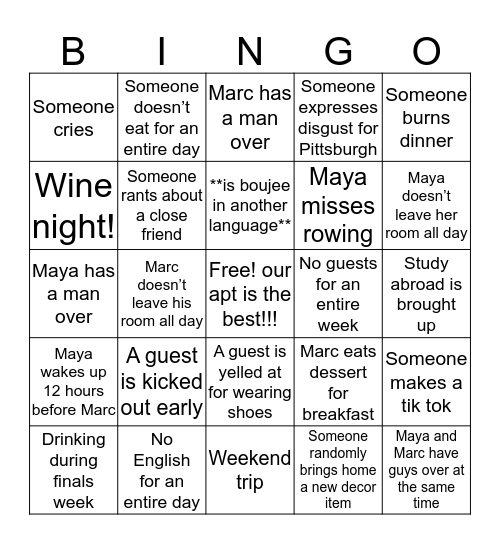 Suite Life of Marc & Maya Bingo Card