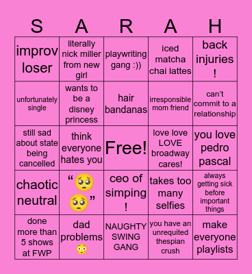 sarah’s bingo!!! Bingo Card
