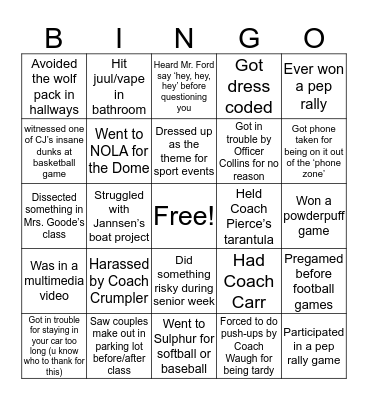 Sterlington High School Bingo Card