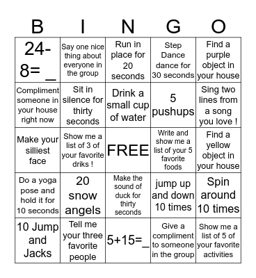 Social Distancing Bingo Card