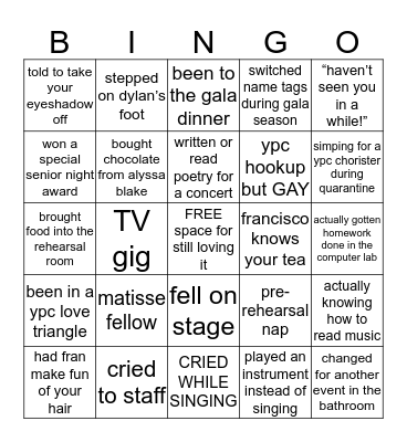 YPC BINGO BUT REALLY NICHE Bingo Card