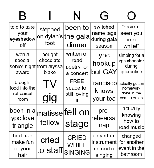 YPC BINGO BUT REALLY NICHE Bingo Card