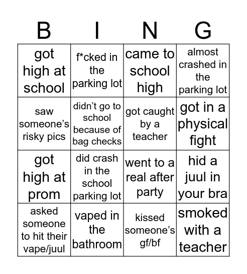 SHS Bingo 2.0 Bingo Card