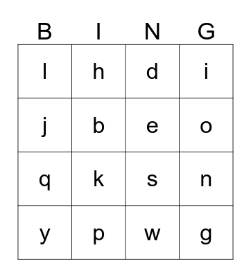 Letters Bingo Card