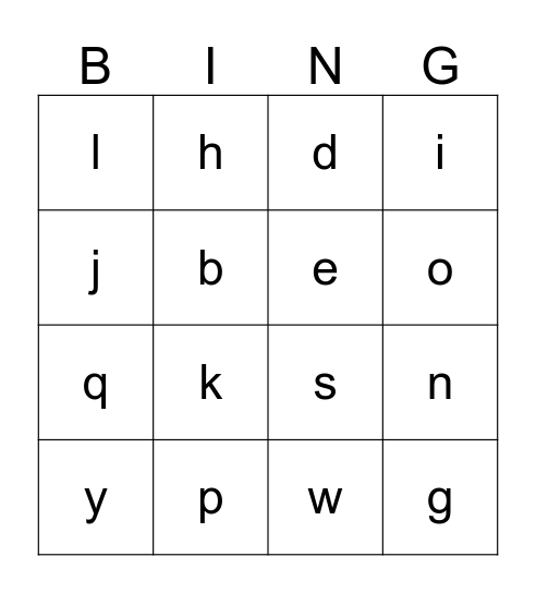 Letters Bingo Card