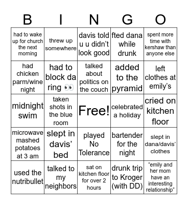 emily’s kitchen bingo Card