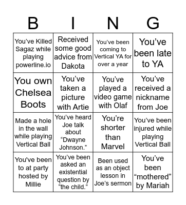 Vertical YA Bingo Card