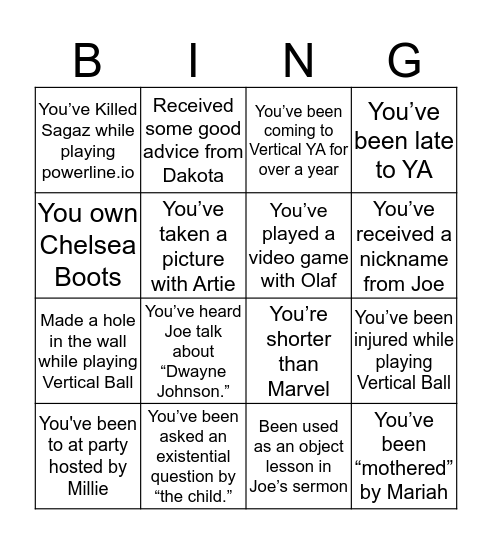 Vertical YA Bingo Card