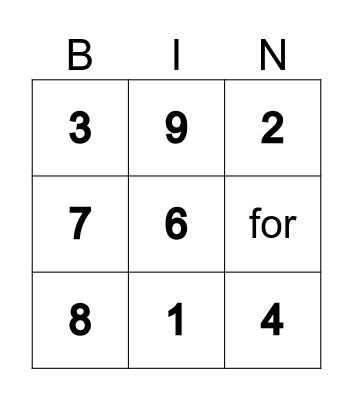 Subtraction Bingo Card