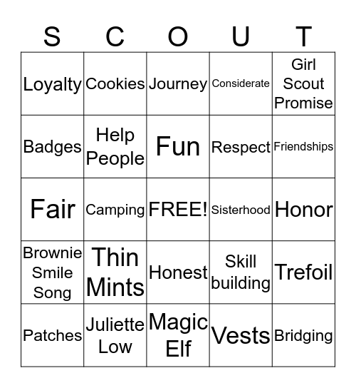 Brownie Bingo Card