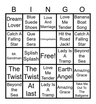 Juke Box Bingo Card